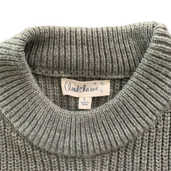 Cloud Chaser Women's Sweater Large Gray Red Knit Long Sleeve Pullover Crew Neck - Picture 3 of 9